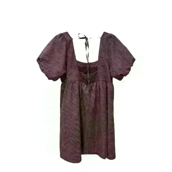 Hem & Thread Purple Plaid Dress with Puff Sleeve - Picture 2 of 3